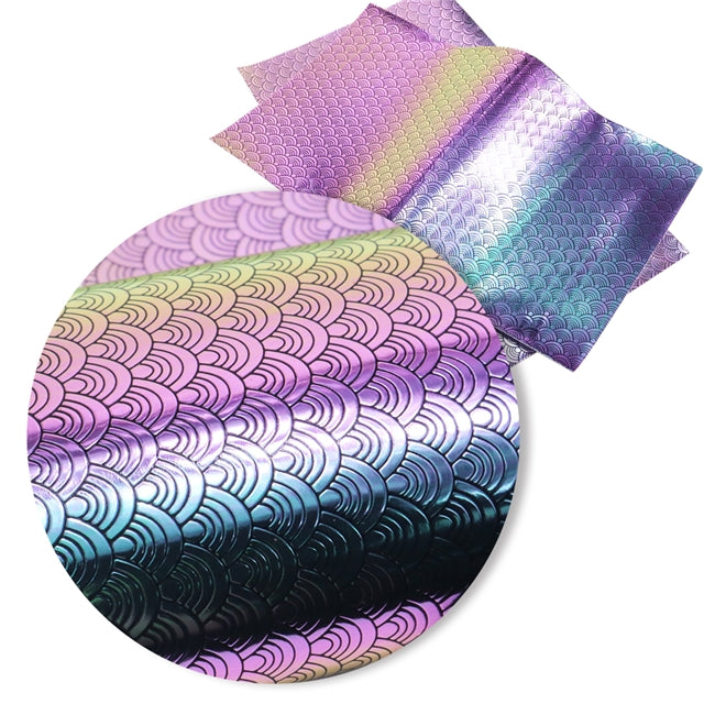 Pink and Blue Mirrored Mermaid Scale Faux Leather Sheet