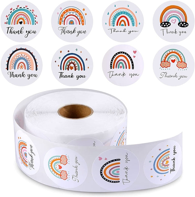 1.5" Boho Rainbow Thank You Stickers (roll of 500)