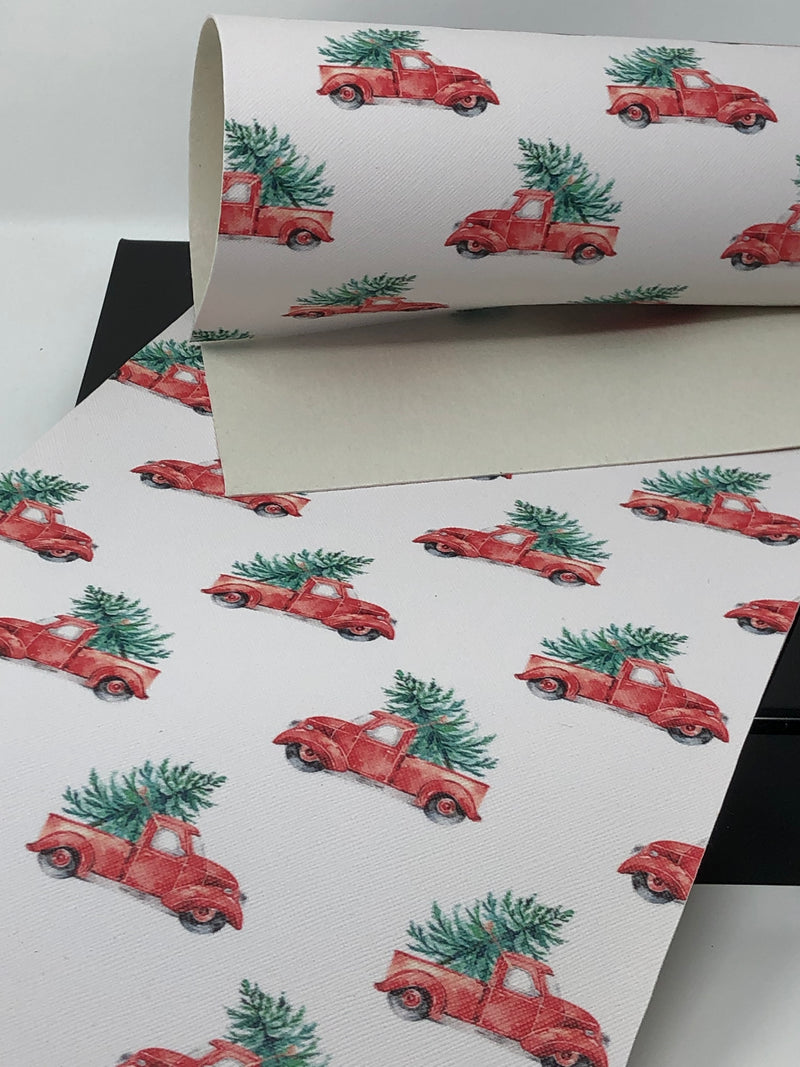 Watercolor Christmas Truck Faux Leather Sheet