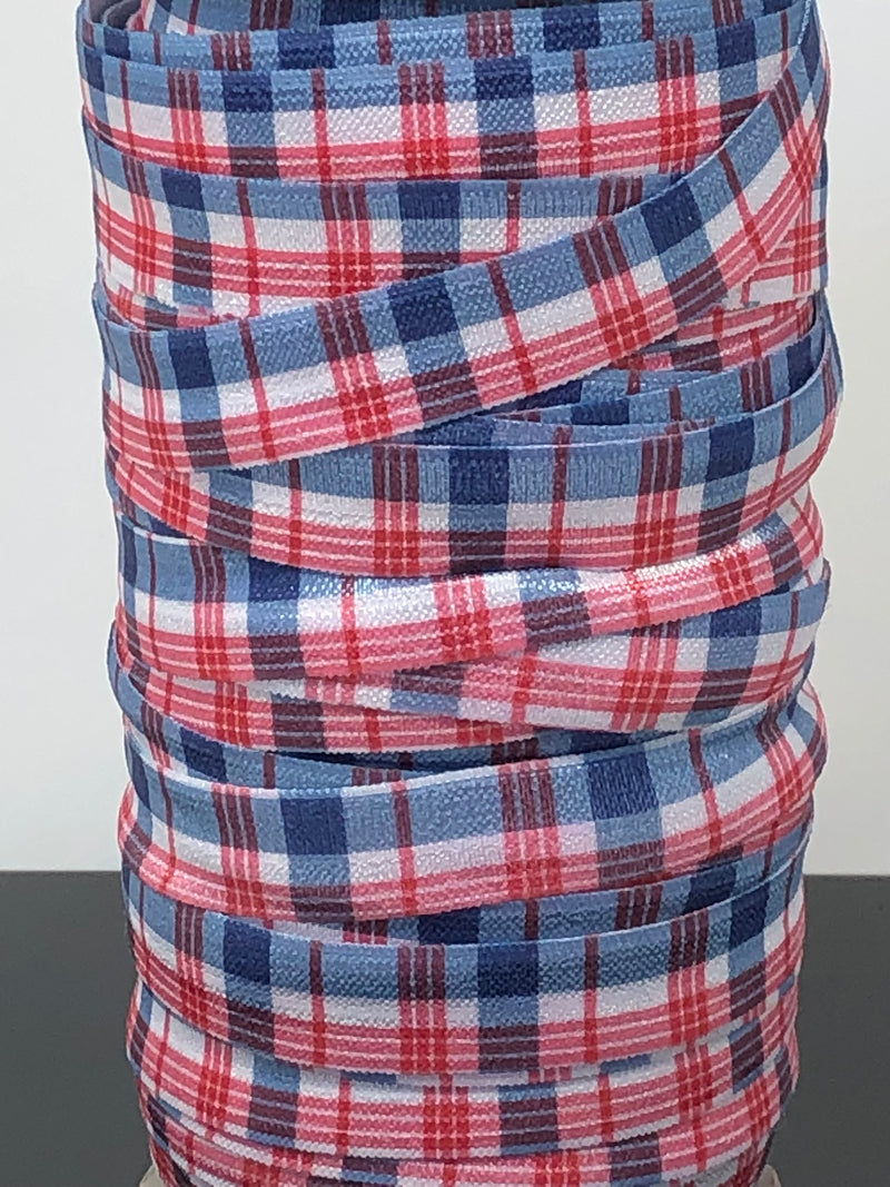 Red and Blue Plaid Fold Over Elastic