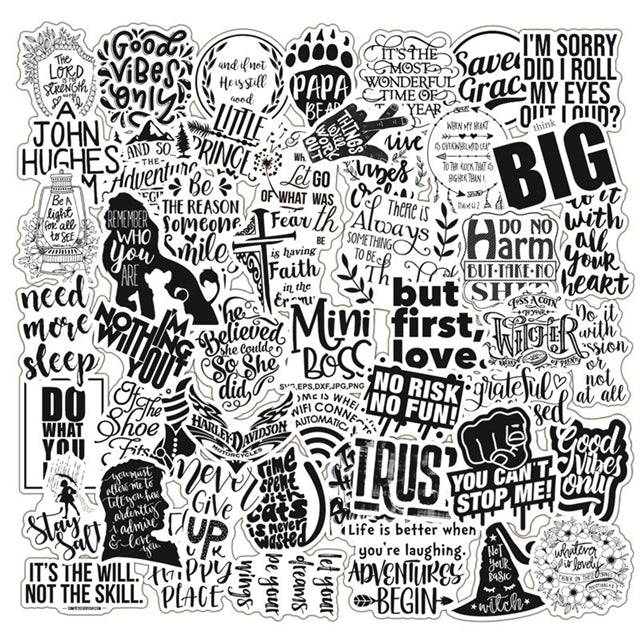 Black and White Phrase Sticker Pack (50 stickers)