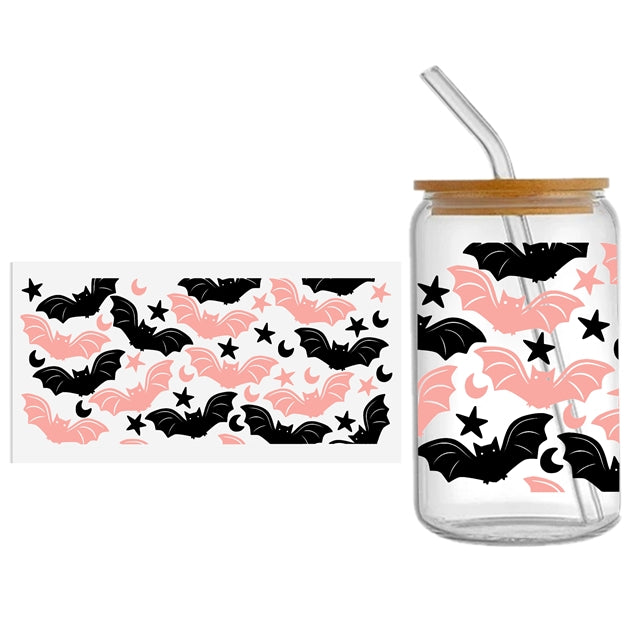 Black and Pink Bats DTF Cup Transfer Sticker