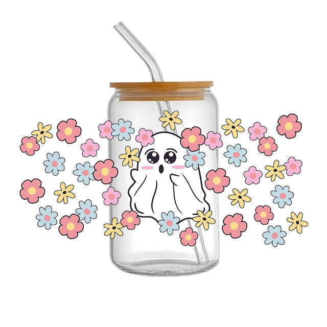 Ghost in Flowers DTF Cup Transfer Sticker