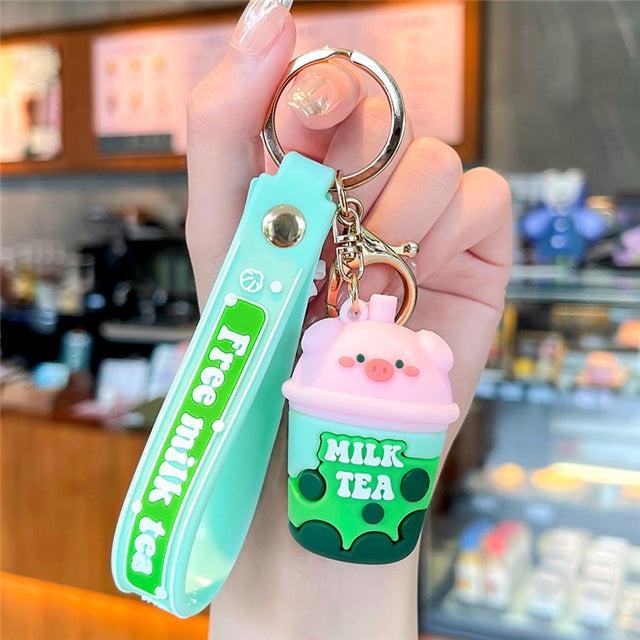 Green Piggy Milk Tea PVC Keychain
