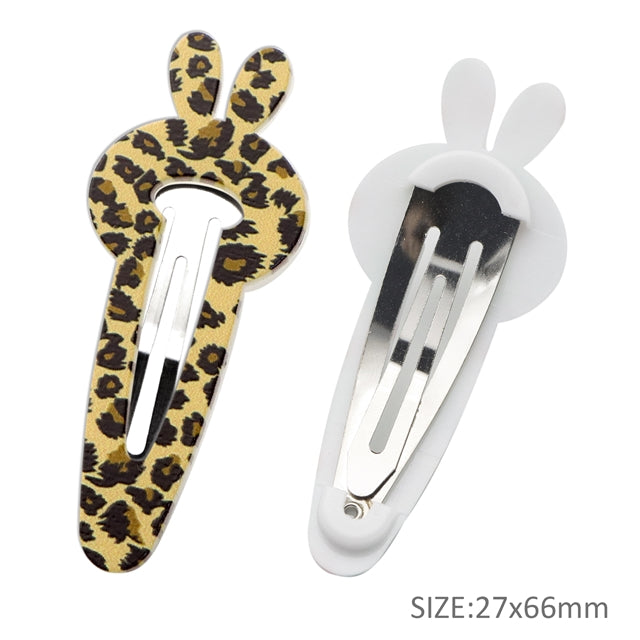 Leopard Print Bunny Ear Snap Clips - Pack of 2