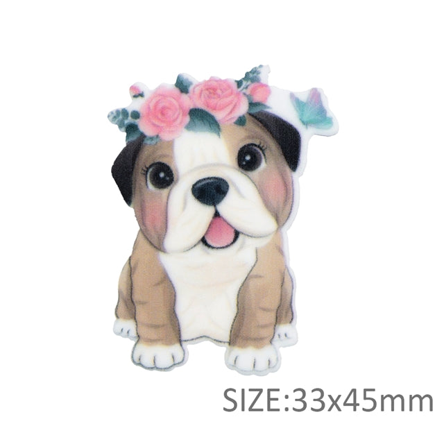 Floral Bulldog Puppy Planar Resin - Pack of 5