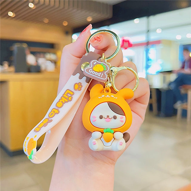 Carrot Cat Bunny PVC Keychain