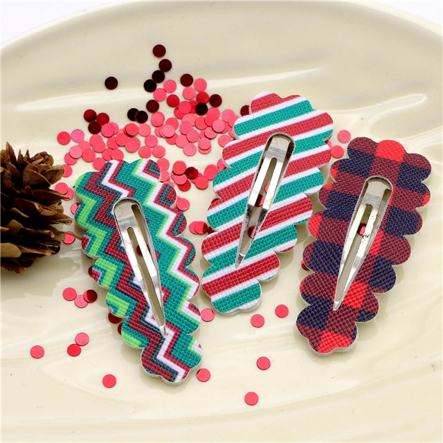 Christmas Print Faux Leather Snap Clips - Pack of 2