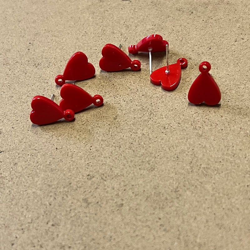 Red Heart Acrylic Earring Connector - 1 Pair