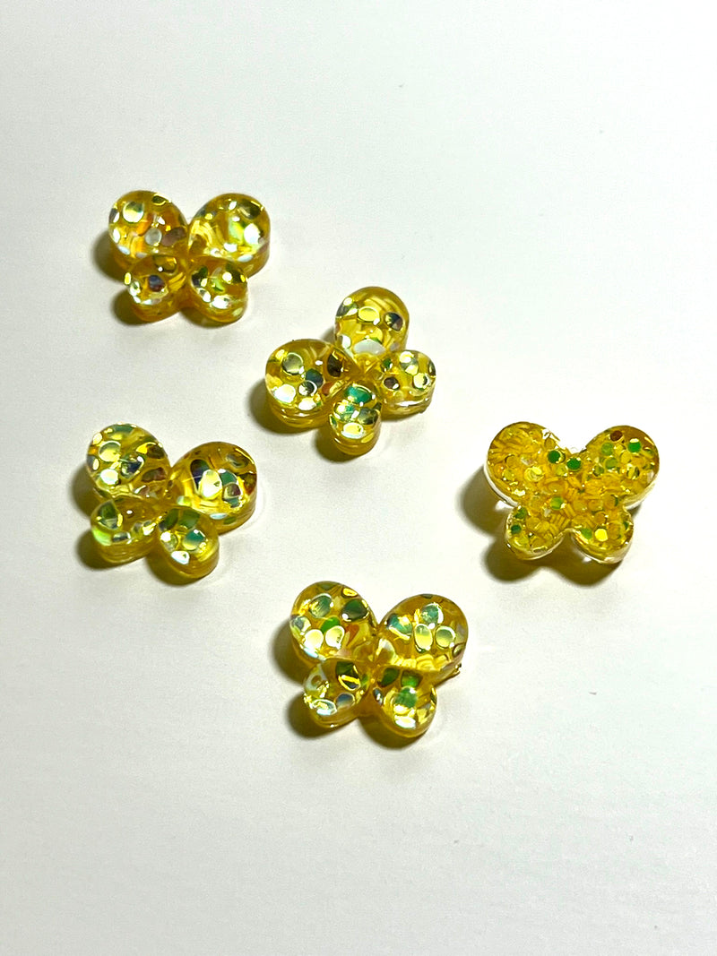 Little Yellow Glitter Butterfly 3D Resin - Pack of 5