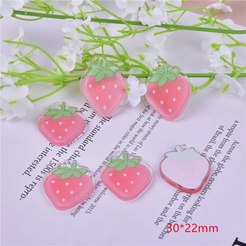 Pink Strawberry Acrylic Charm