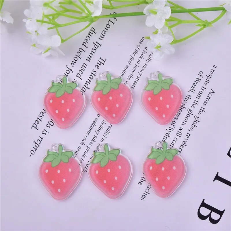 Pink Strawberry Acrylic Charm