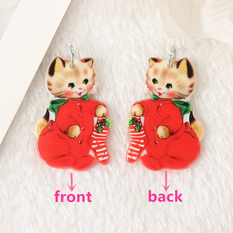 Christmas Kitten in Pajamas Acrylic Charm