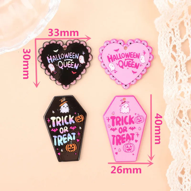 Pink Trick or Treat Coffin Acrylic Charm