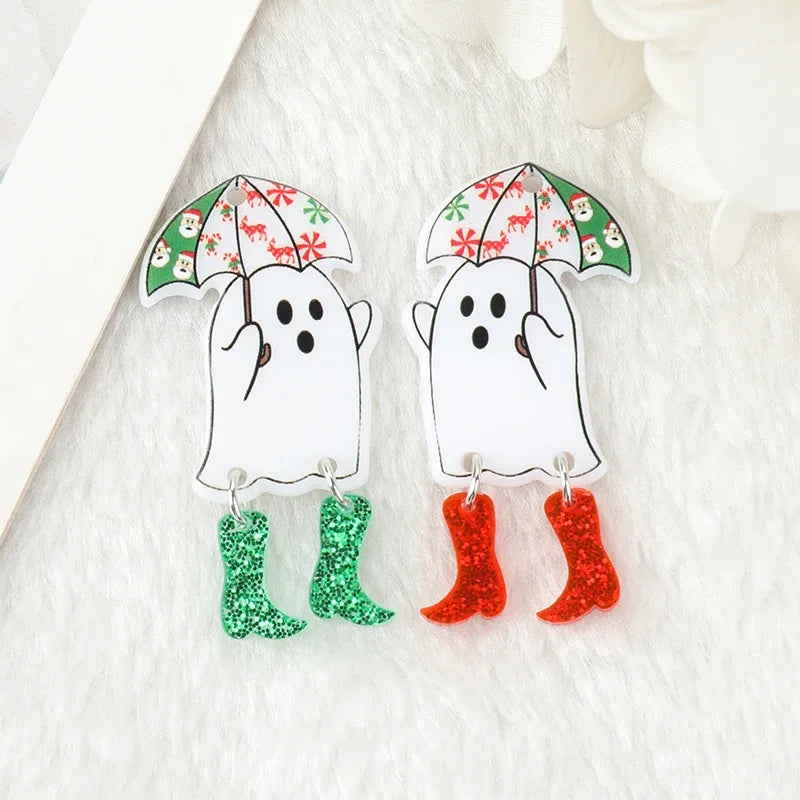 Christmas Ghost with Boots Acrylic Charm