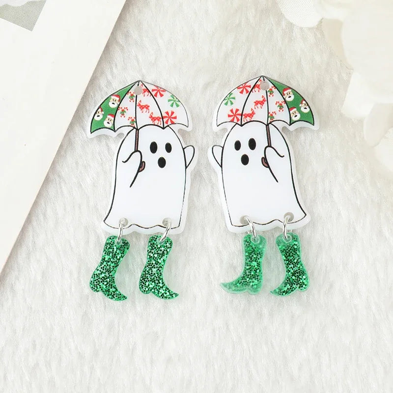 Christmas Ghost with Boots Acrylic Charm