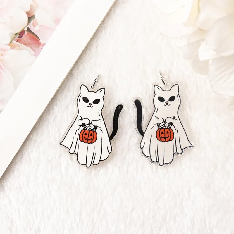 Trick-or-Treat Ghost Cat Acrylic Charm