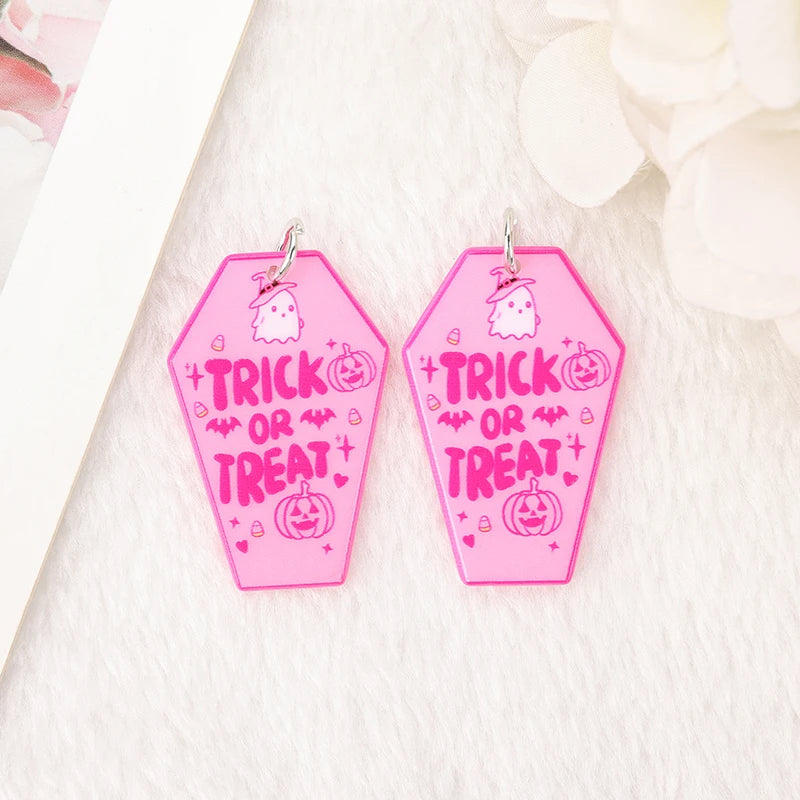 Pink Trick or Treat Coffin Acrylic Charm
