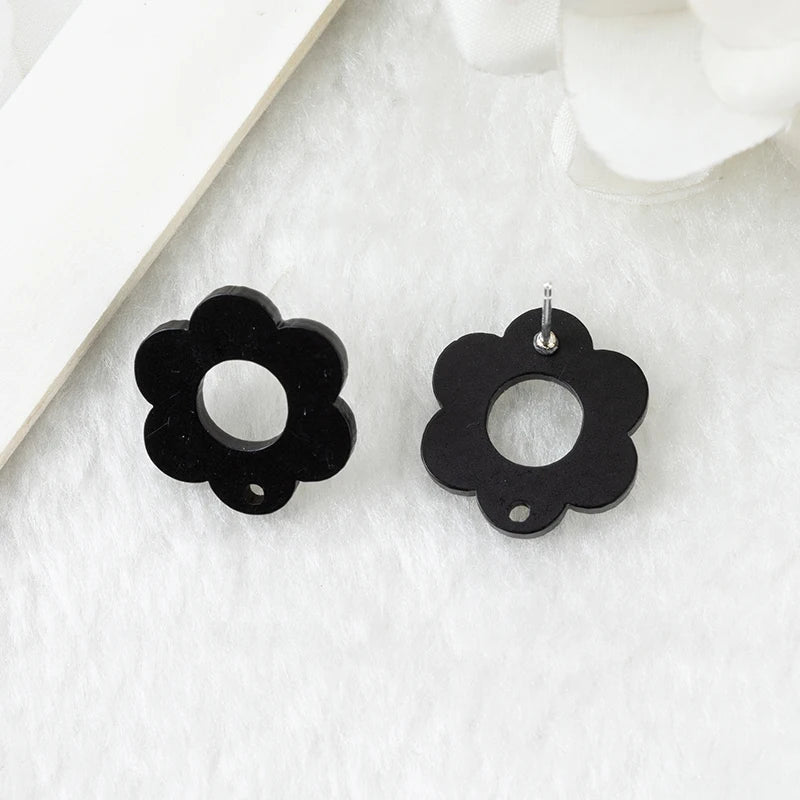 Black Flower Acrylic Earring Connector - 1 Pair