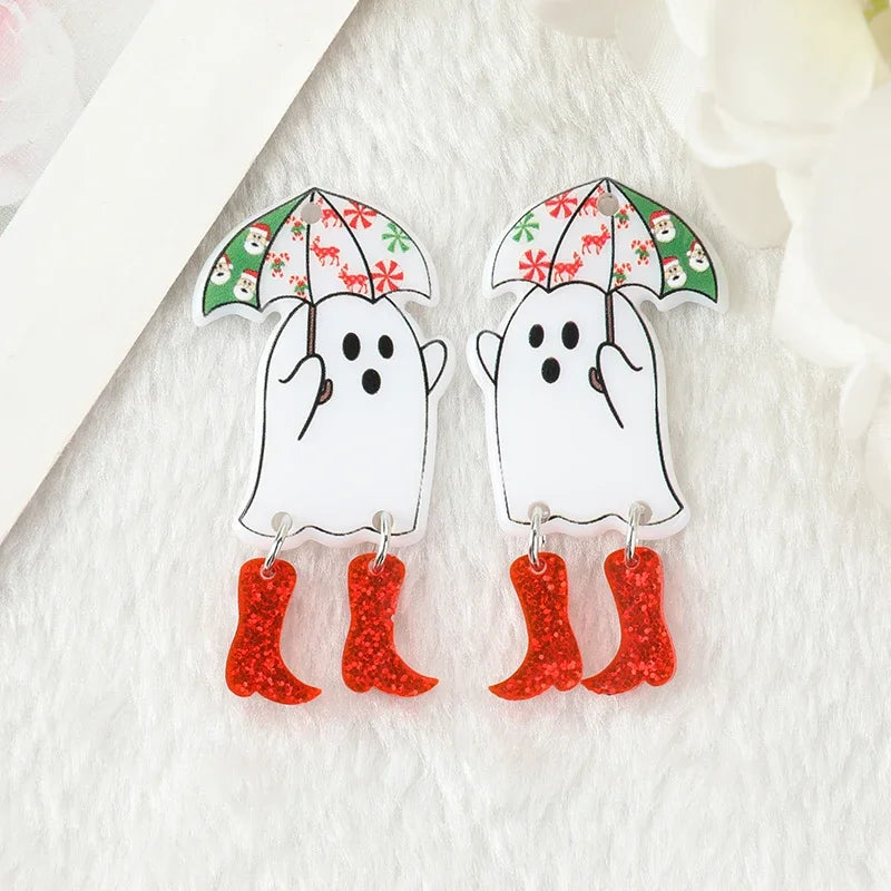 Christmas Ghost with Boots Acrylic Charm