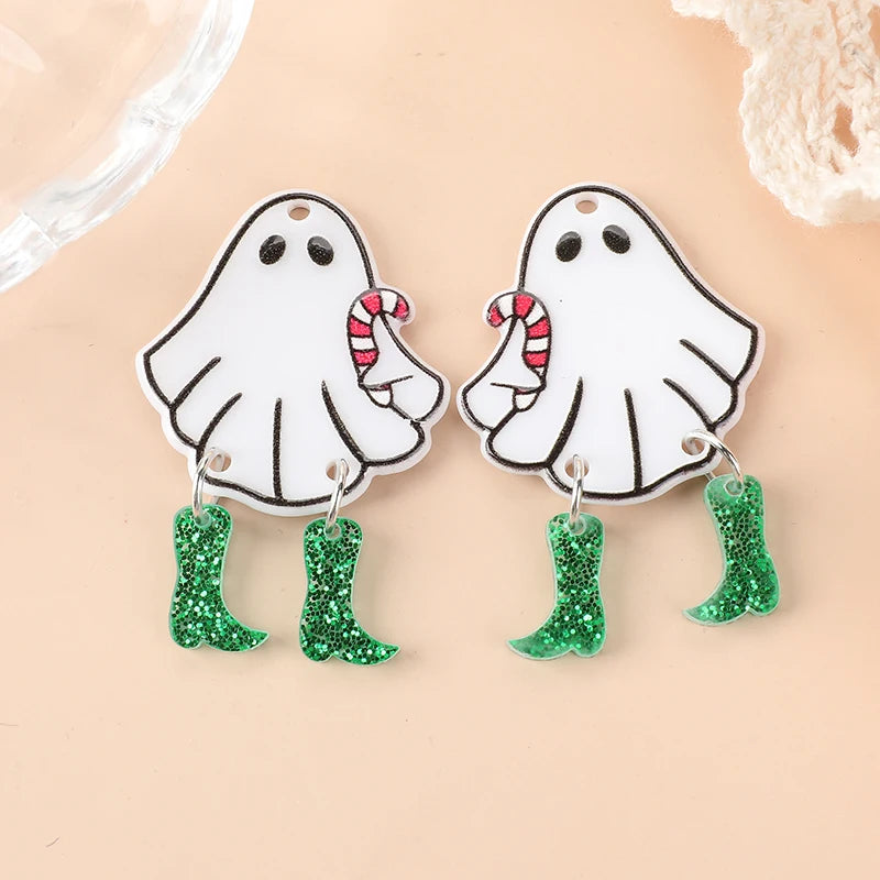 Christmas Ghost with Green Boots Acrylic Charm