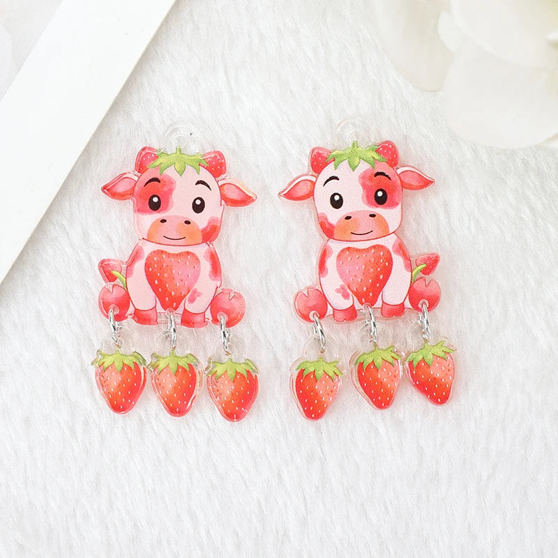Strawberry Cow Dangle Acrylic Charm