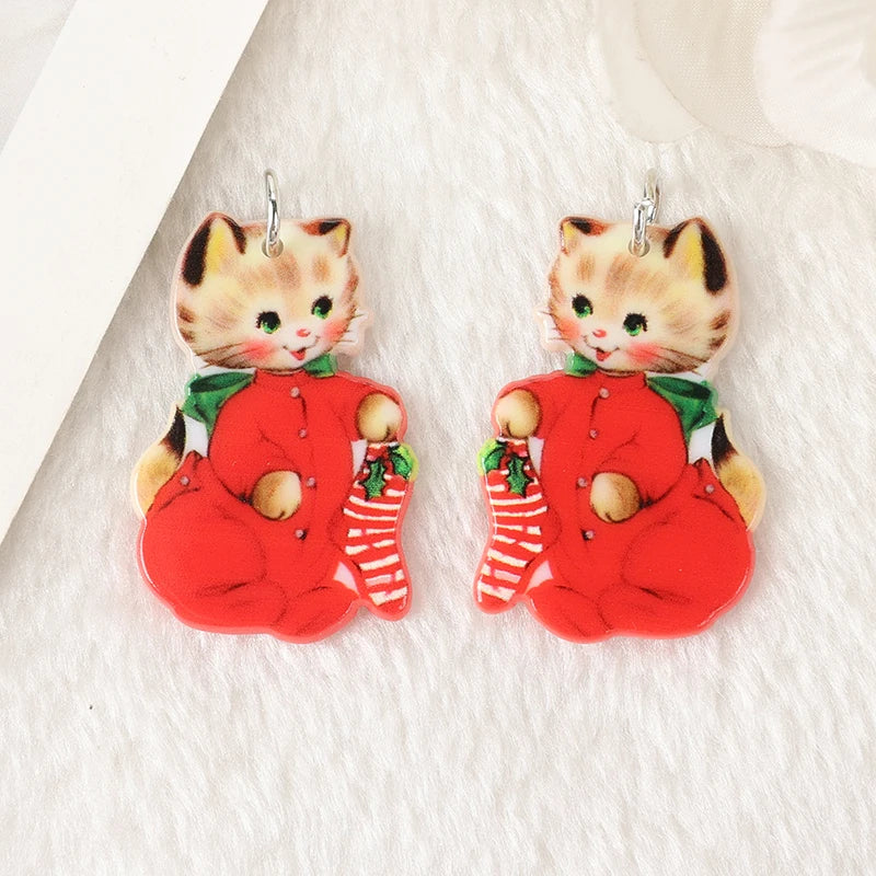 Christmas Kitten in Pajamas Acrylic Charm