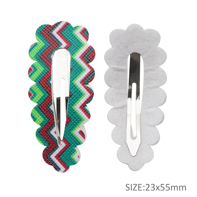Christmas Print Faux Leather Snap Clips - Pack of 2