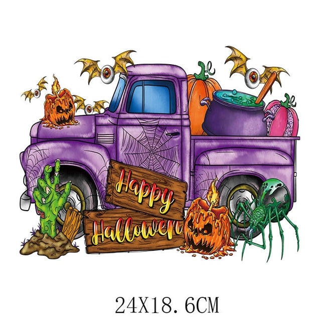 Purple Halloween Truck Iron on Transfer
