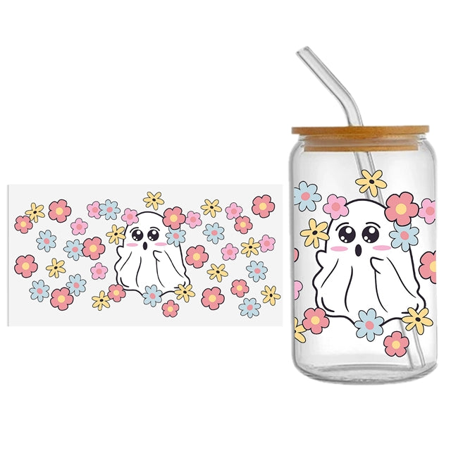 Ghost in Flowers DTF Cup Transfer Sticker