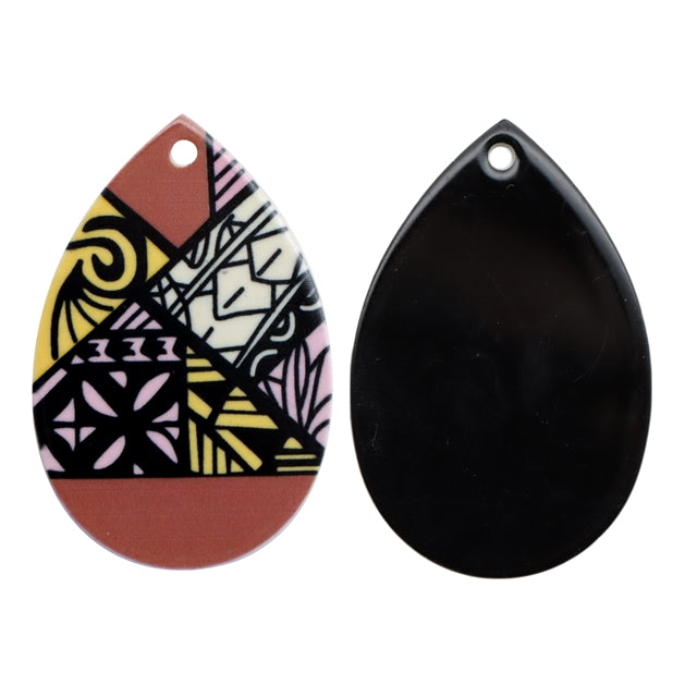 Brown and Yellow Geometric Tear Drop Acrylic Charm