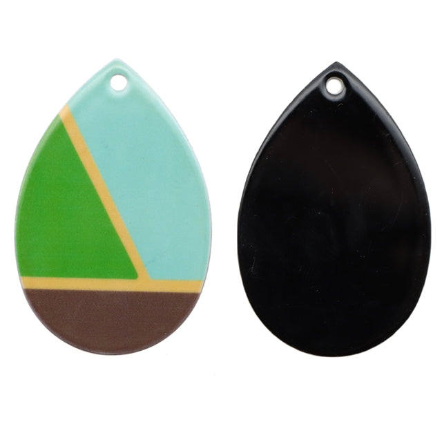 Blue and Green Geometric Tear Drop Acrylic Charm