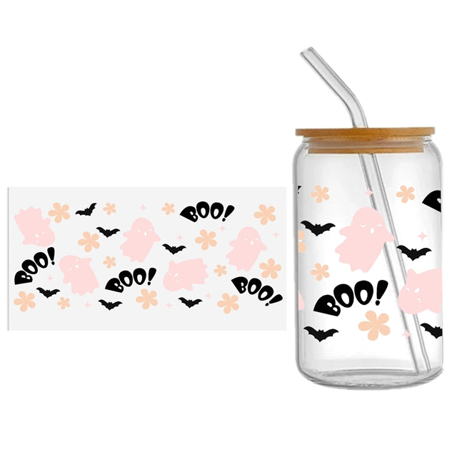Pink Boo Ghosts DTF Cup Transfer Sticker