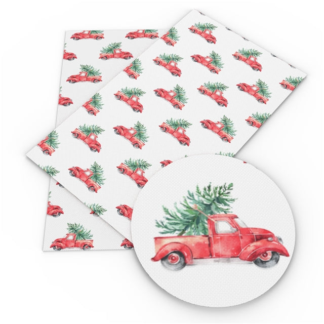 Watercolor Christmas Truck Faux Leather Sheet