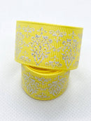 7/8” Yellow Glitter Damask Ribbon