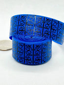7/8” Black Scroll Print Ribbon - Blue