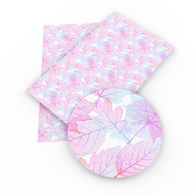 Pink Gradient Fall Leaves Faux Leather Sheet