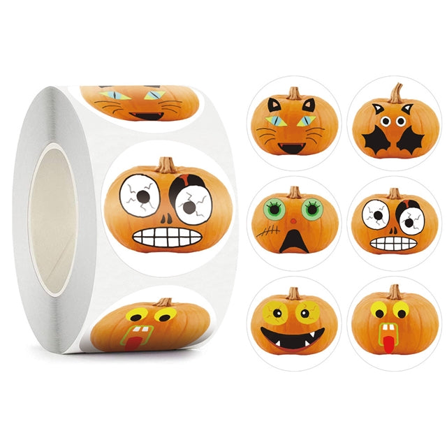 1" Funny Face Pumpkin Stickers (roll of 500)