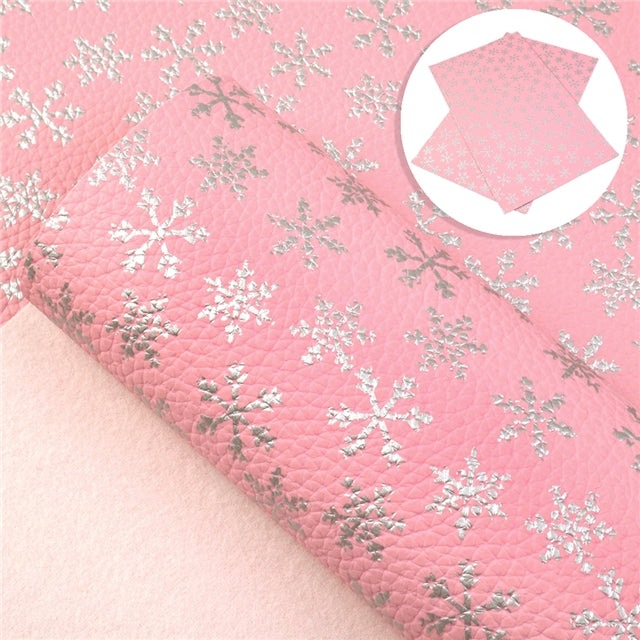Silver Snowflakes Litchi Sheet - Pink
