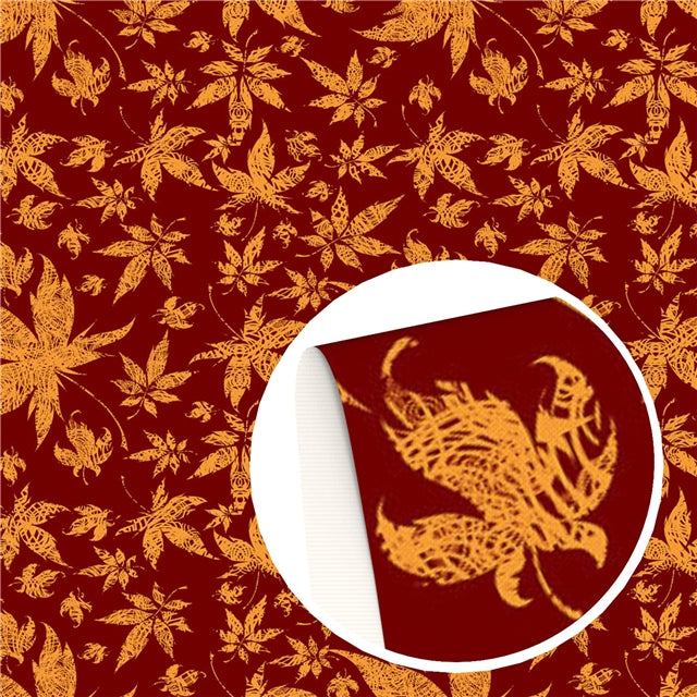 Red and Gold Leaves Faux Leather Sheet