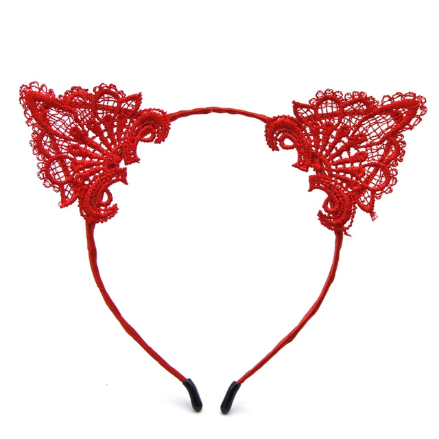 Red Lace Cat Ears Headband