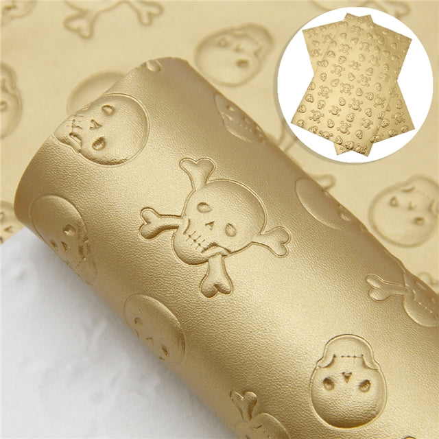 Gold Embossed Skulls Faux Leather Sheet