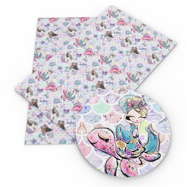 Watercolor Mermaids and Sea Life Faux Leather Sheet