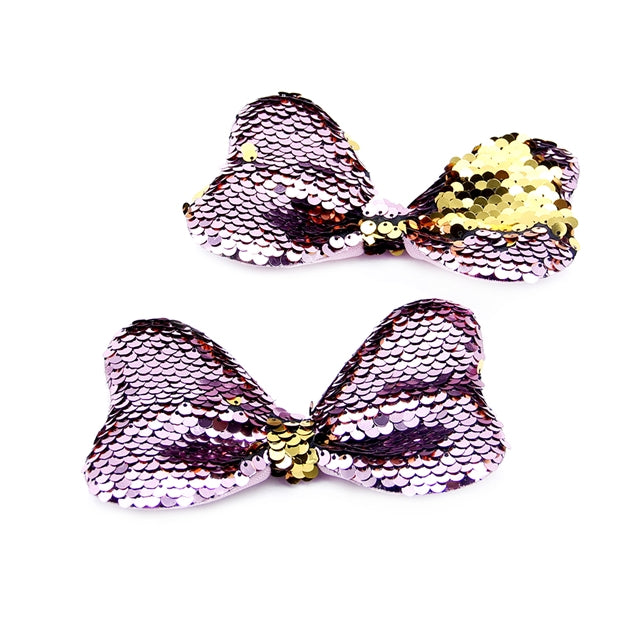 Large Pink and Gold Mermaid Sequin Bow Applique
