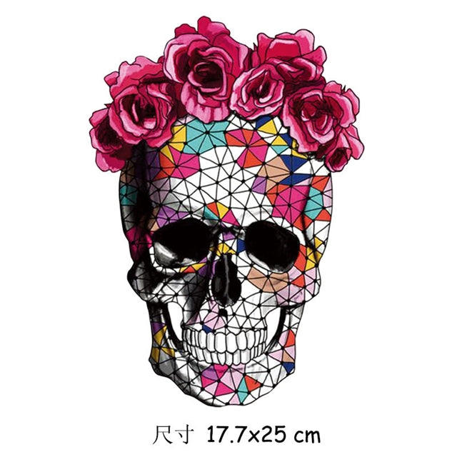 Mosaic Skull and Roses Iron on Transfer