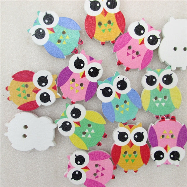 Colorful Owls Wooden Buttons (pack of 50)