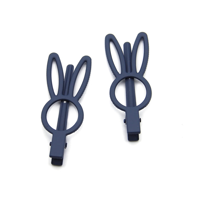 Navy Rabbit Hair Clip with Teeth - Pack of 2