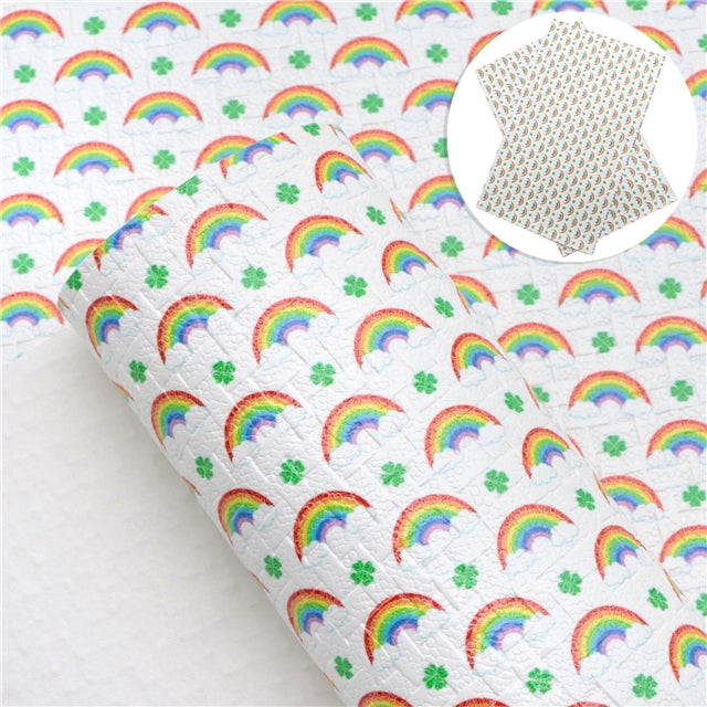 Rainbows and Clovers Basketweave Faux Leather Sheet
