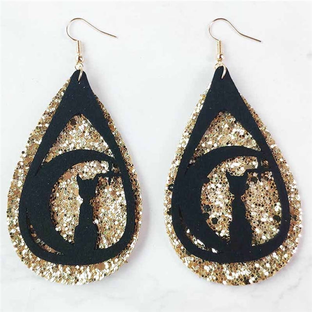 Black Cat and Gold Chunky Glitter Drop Earrings (1 pair)