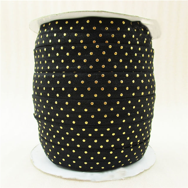 5/8" Black and Gold Dot Fold Over Elastic